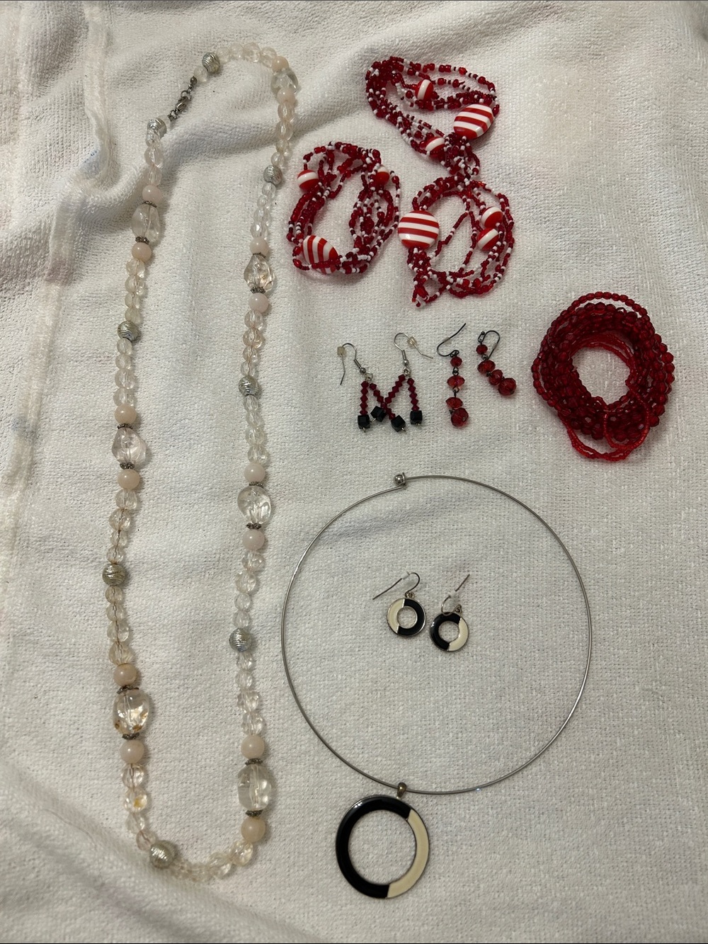Costume jewelry Lot# 9 Red Beaded Necklace and Earring Sets